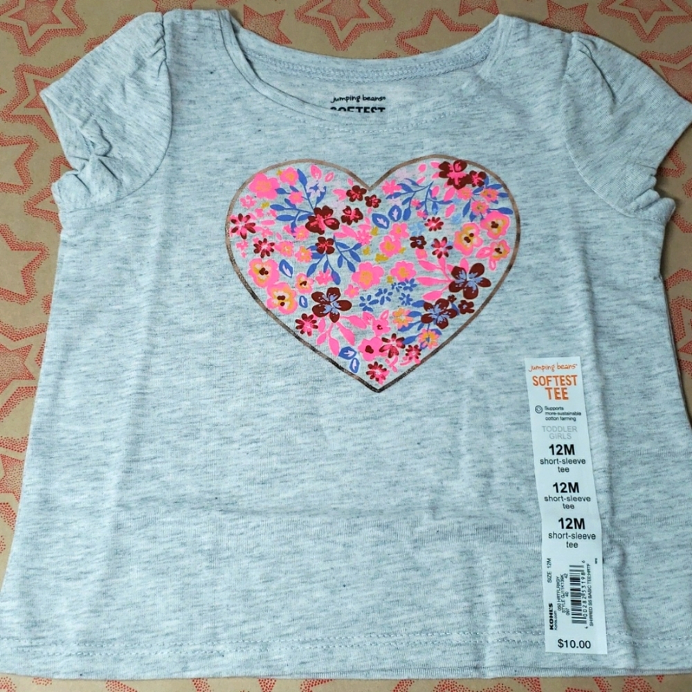 Toddler Flower Heart Short Sleeve Top, 12M NWT